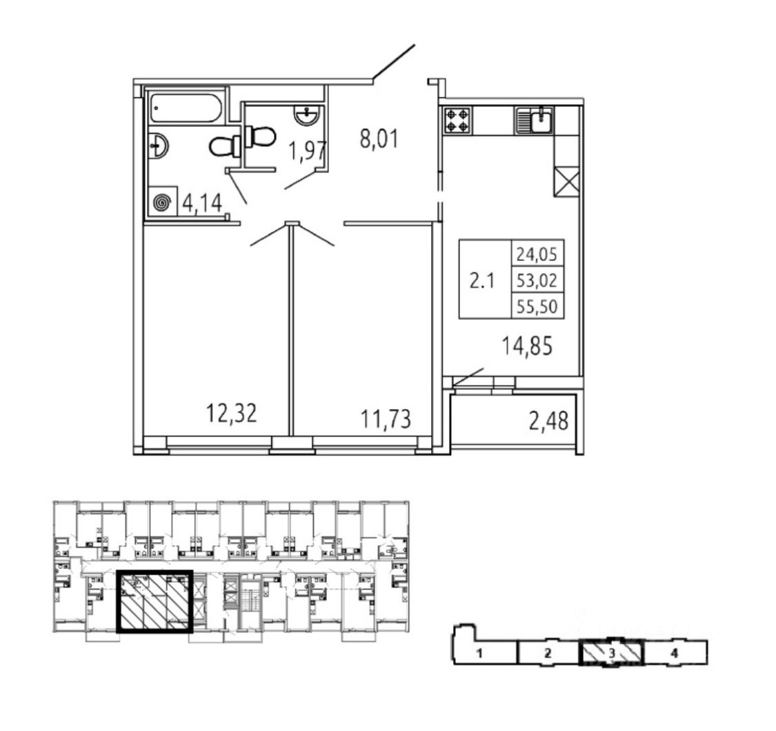 Купить двухкомнатную квартиру 55.5м² ул. Тихая, 3к4, Ленинградская ...