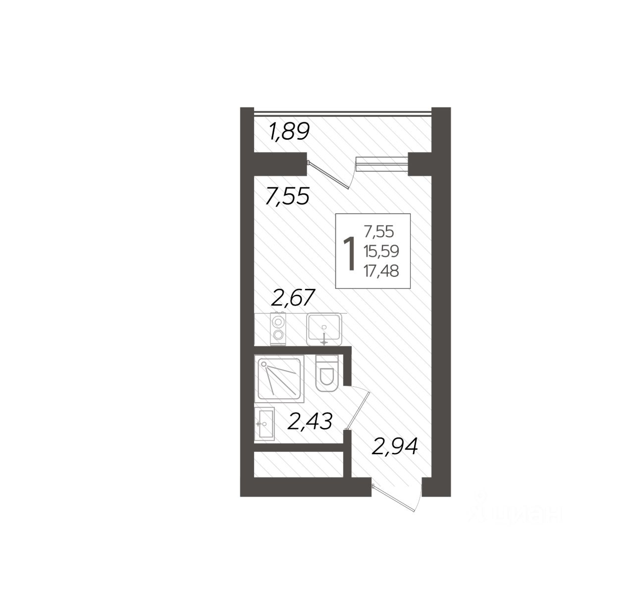 Продажа квартиры-студии 17,4м² ул. Ясногорская, 12, Сочи, Краснодарский  край, Бытха микрорайон - база ЦИАН, объявление 303194878