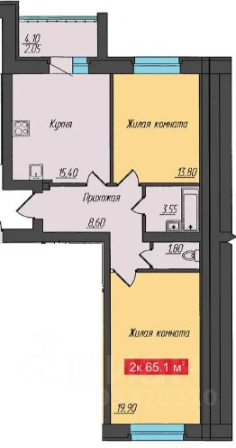 2-комн.кв., 69 м², этаж 7