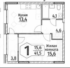 1-комн.кв., 42 м², этаж 7