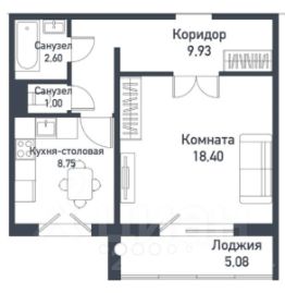 1-комн.кв., 43 м², этаж 11