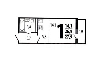 студия, 27 м², этаж 11