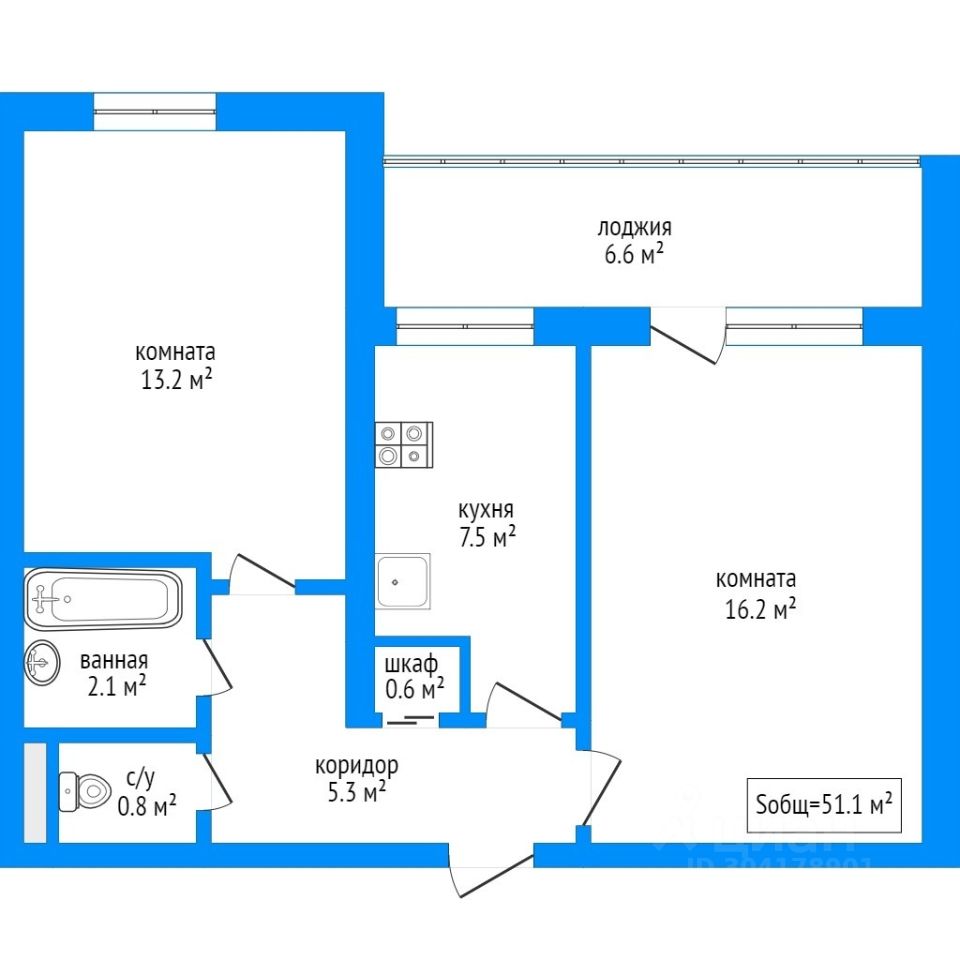 Купить двухкомнатную квартиру 47,8м² ул. Офицерская, 14, Москва,  Десеновское поселение, м. Коммунарка - база ЦИАН, объявление 304178901