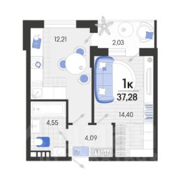 1-комн.кв., 37 м², этаж 1