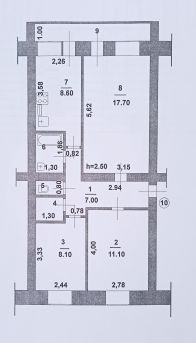 3-комн.кв., 60 м², этаж 2