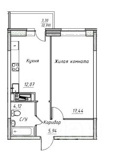 1-комн.кв., 43 м², этаж 10