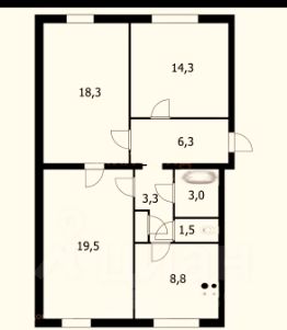 3-комн.кв., 72 м², этаж 2