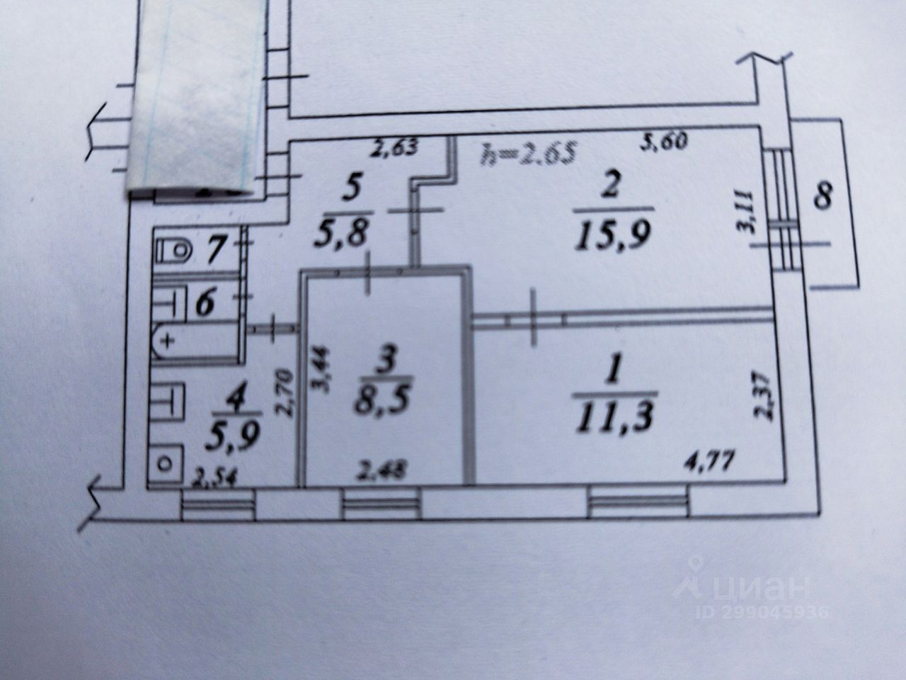 Продаю трехкомнатную квартиру 51,4м² ул. Лермонтова, 11А, Дзержинский,  Московская область, м. Котельники - база ЦИАН, объявление 299045936