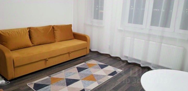 Светлая квартира с современной мебелью, уютный диван, большие окна, стильный коврик, 4 этаж, Екатеринбург, 27 кв.м, аренда.