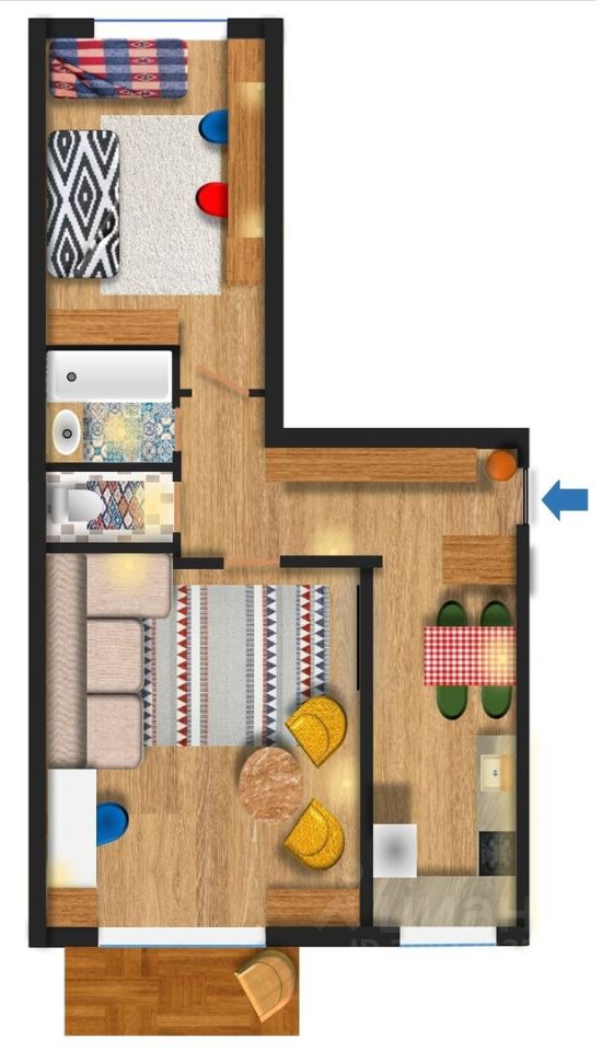 Просторная 2-комнатная квартира в Екатеринбурге, 42 кв.м, кухня 7 кв.м, 5 этаж. Удобная планировка, светлые комнаты, без отделки.