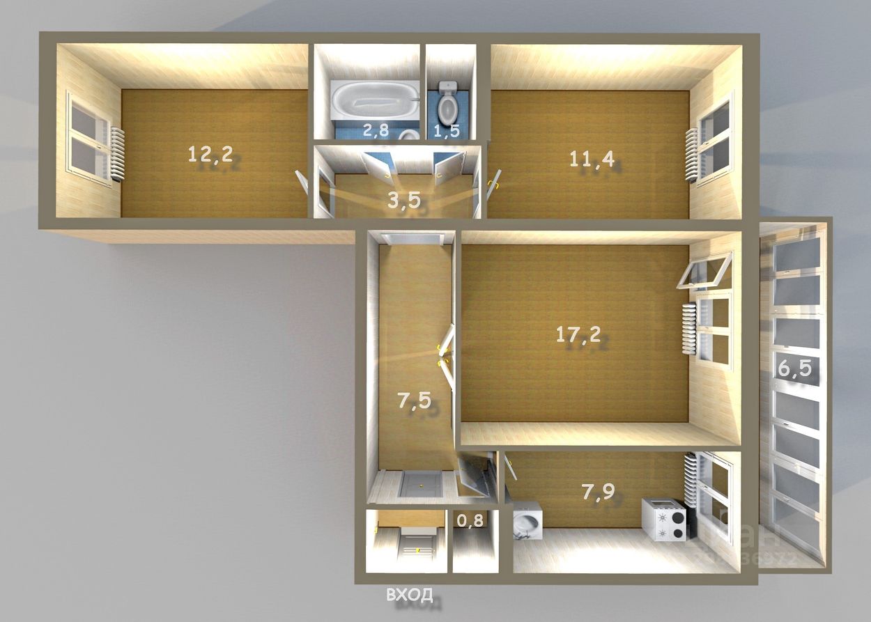 Продажа 3-комнатной квартиры, 64 кв.м, Екатеринбург, без ремонта, дом серии  141-СВ, тихий район, рядом детские сады и вузы