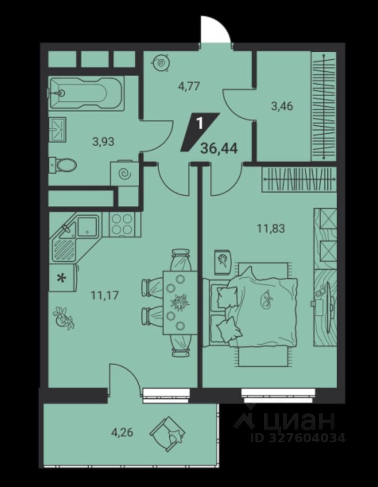 1-к кв. Свердловская область, Екатеринбург ул. Громова, 26/3 (36.4 м²)