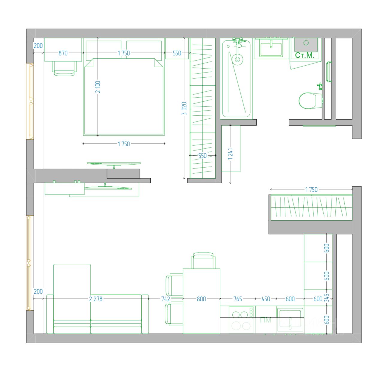 1-к кв. Свердловская область, Екатеринбург ул. Московская, 251 (40.0 м²)