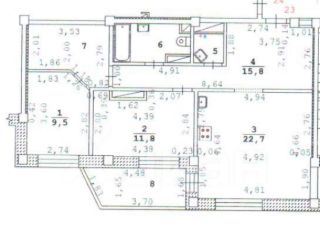 3-комн.кв., 78 м², этаж 5