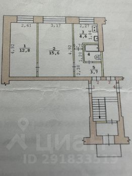 2-комн.кв., 39 м², этаж 1