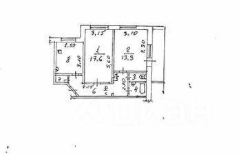 2-комн.кв., 54 м², этаж 3