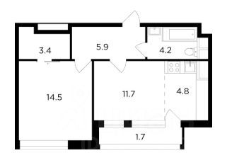 2-комн.кв., 44 м², этаж 4