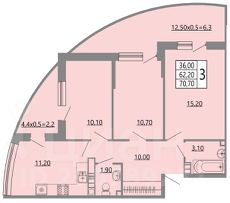 3-комн.кв., 71 м², этаж 5