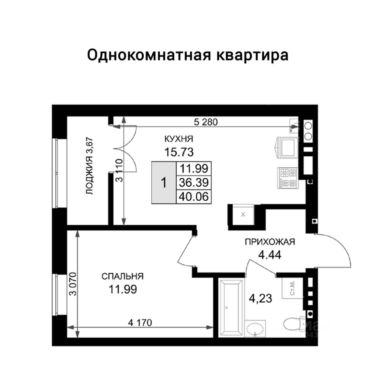 Продаю однокомнатную квартиру 40,6м² бул. Рижский, 5, Гурьевск,  Калининградская область, Гурьевский район - база ЦИАН, объявление 300439772