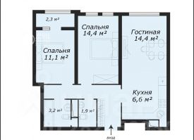 2-комн.кв., 62 м², этаж 4