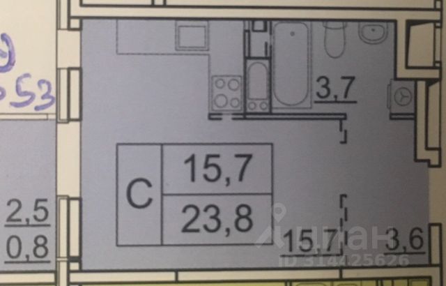 Студия, 23 м², 11/18 этаж