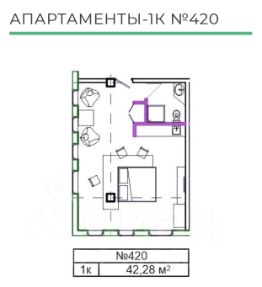 апарт.-студия, 43 м², этаж 5