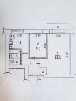 2-комн.кв., 41 м², этаж 3