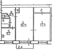 2-комн.кв., 44 м², этаж 4