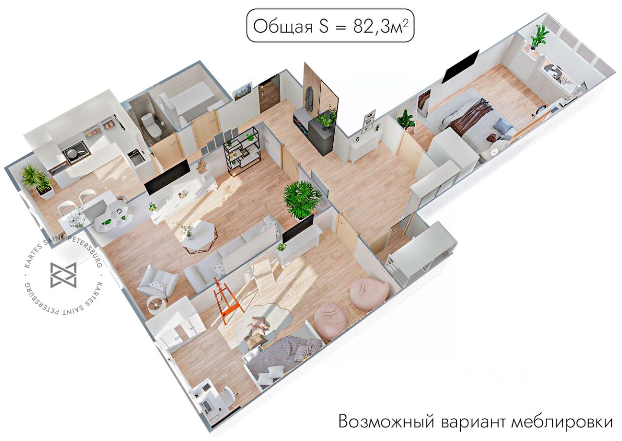 Продажа трехкомнатной квартиры 82,3м² проезд Западный, 10, Ленинградская  область, Всеволожский район, Имени Свердлова пгт, м. Обухово - база ЦИАН,  объявление 303118912