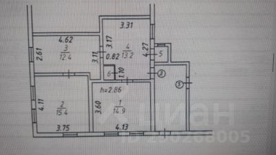 3-комн.кв., 58 м², этаж 1