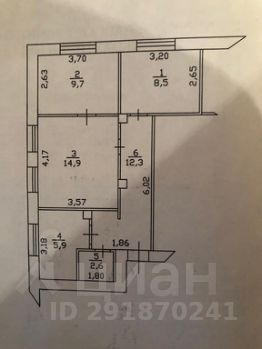 3-комн.кв., 54 м², этаж 1