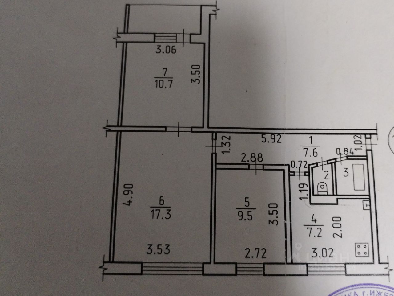 Продаю трехкомнатную квартиру 55м² ул. Ворошилова, 52, Ижевск, Удмуртская  респ. - база ЦИАН, объявление 301592234