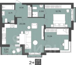 2-комн.кв., 65 м², этаж 9