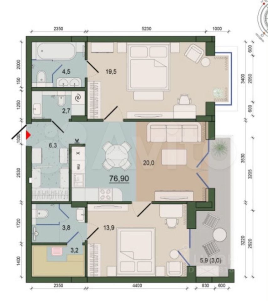 Продаю двухкомнатную квартиру 74,4м² ул. Молодой Гвардии, 34к3,  Калининград, Калининградская область - база ЦИАН, объявление 303981806