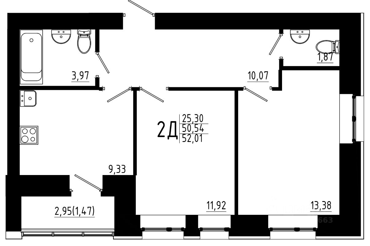 Купить двухкомнатную квартиру 52м² ул. Аделя Кутуя, 163А, Казань, Татарстан  респ., м. Горки - база ЦИАН, объявление 302553663