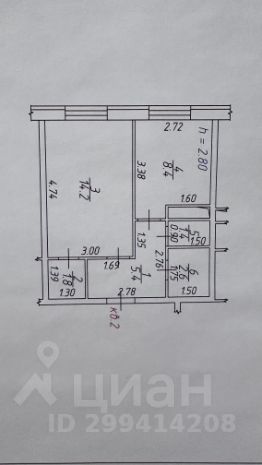 1-комн.кв., 34 м², этаж 2