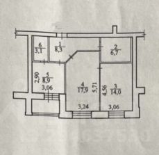 3-комн.кв., 62 м², этаж 1