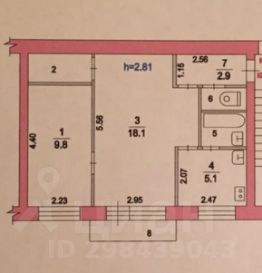 2-комн.кв., 42 м², этаж 3