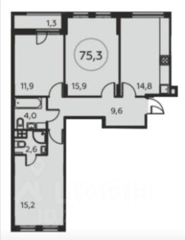 3-комн.кв., 75 м², этаж 10