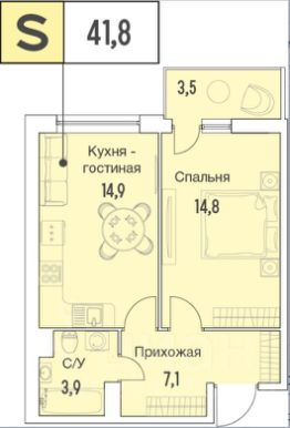 1-комн.кв., 42 м², этаж 4