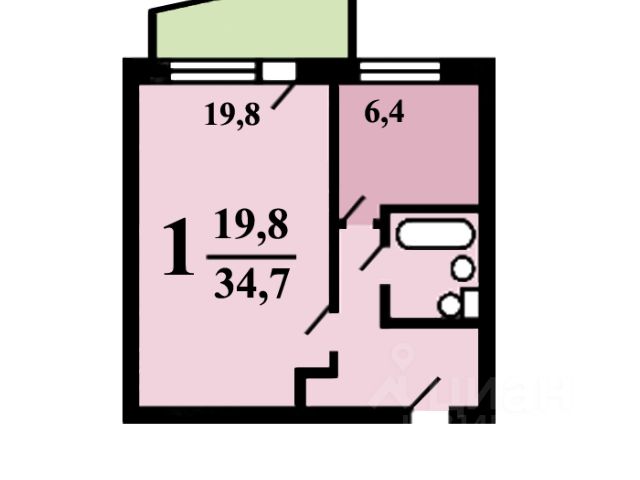1-комн., 38,7 м², 5/9 этаж