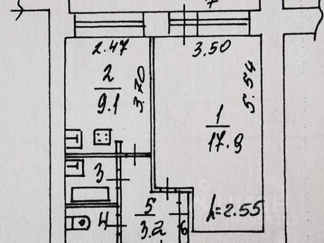 1-комн., 33,7 м², 8/9 этаж