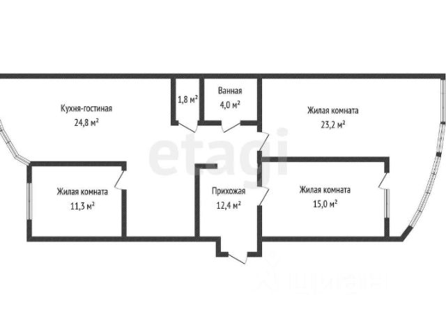 3-комн., 90 м², 15/22 этаж