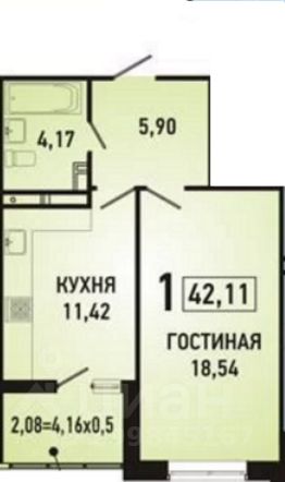 1-комн.кв., 41 м², этаж 17