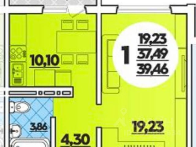 1-комн., 37,5 м², 11/16 этаж
