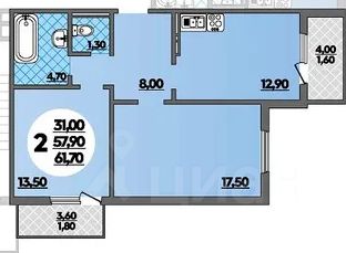 2-комн., 61 м², 4/18 этаж