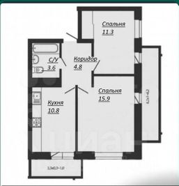 2-комн.кв., 55 м², этаж 10