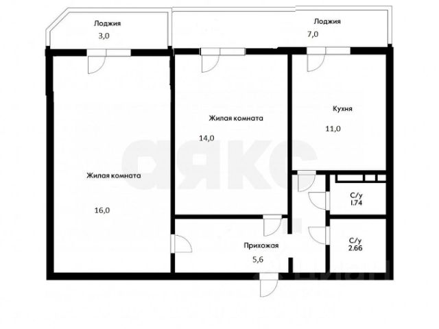 2-комн., 54 м², 13/16 этаж