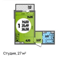 студия, 27 м², этаж 13