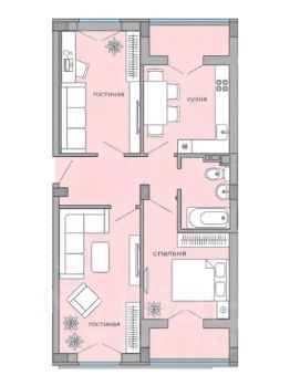 3-комн.кв., 60 м², этаж 2